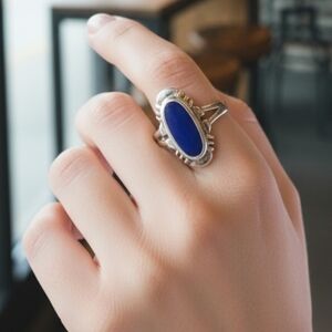 Lapis Lazuli and Sterling Sliver  Ring with Ornate Design!